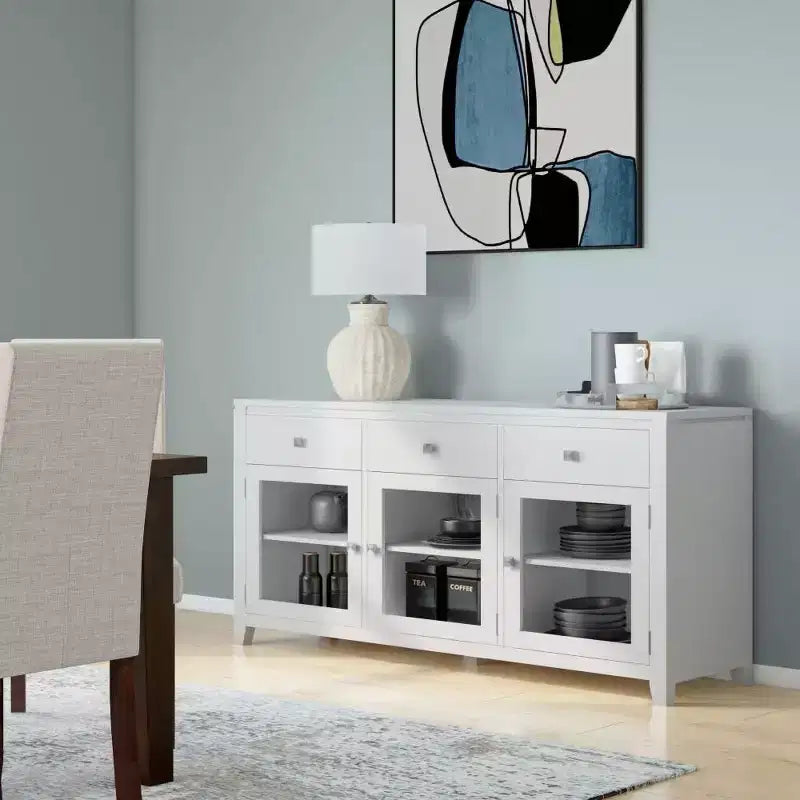 Credenza a 3 ante e 3 cassetti marrone sella/bianco medio
