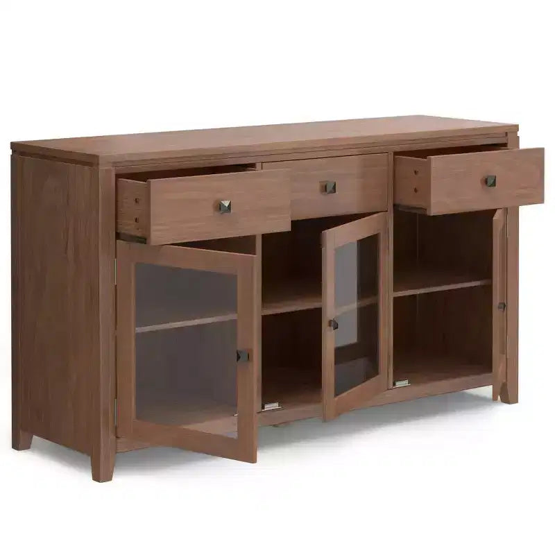 Credenza a 3 ante e 3 cassetti marrone sella/bianco medio