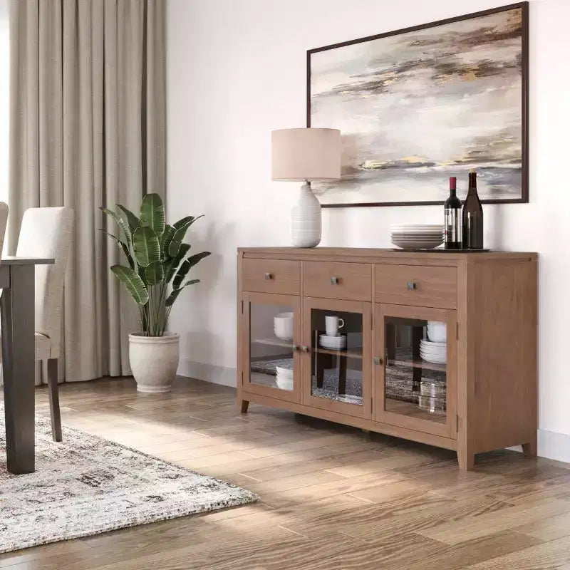 Credenza a 3 ante e 3 cassetti marrone sella/bianco medio
