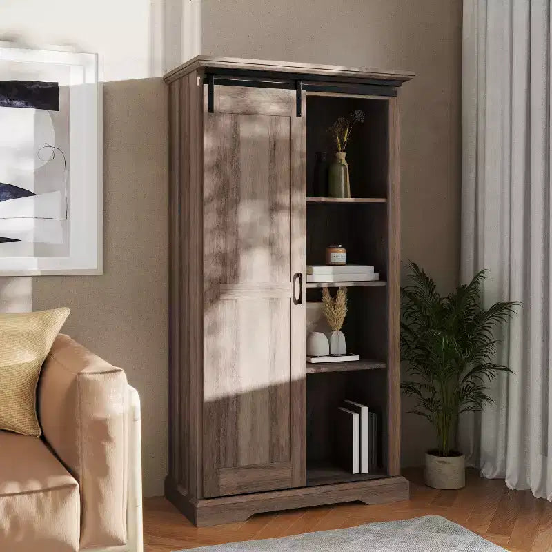 Mobiletto contenitore rustico da fattoria nero/grigio sbiancato/bianco con porta scorrevole "a granaio" – Montaggio per 1 persona