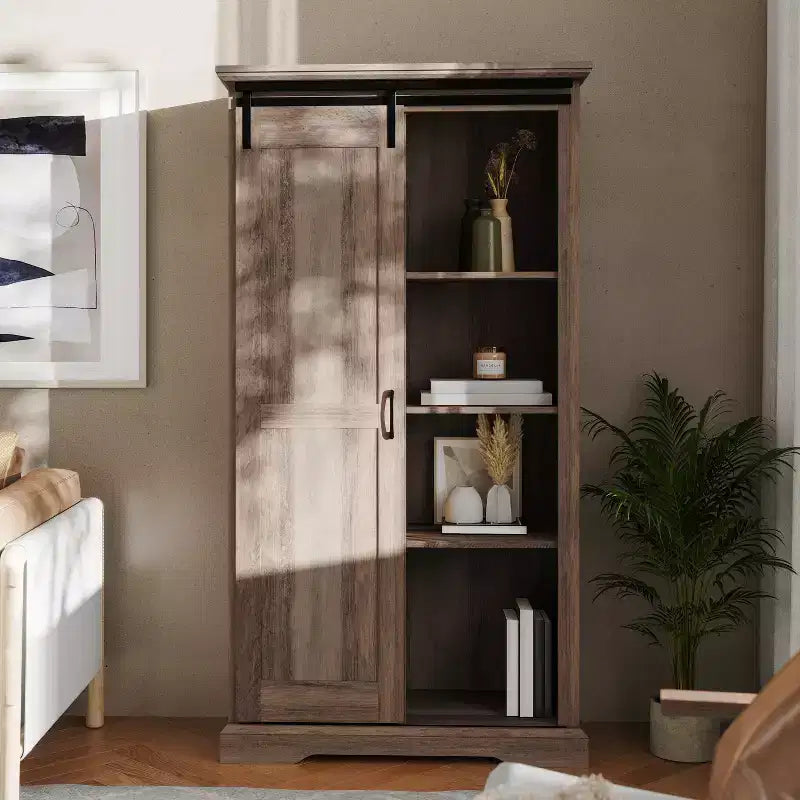 Mobiletto contenitore rustico da fattoria nero/grigio sbiancato/bianco con porta scorrevole "a granaio" – Montaggio per 1 persona