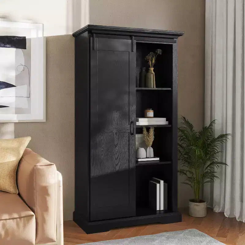 Mobiletto contenitore rustico da fattoria nero/grigio sbiancato/bianco con porta scorrevole "a granaio" – Montaggio per 1 persona