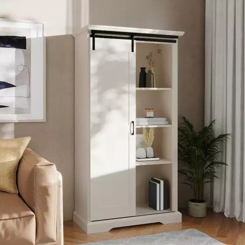 Mobiletto contenitore rustico da fattoria nero/grigio sbiancato/bianco con porta scorrevole "a granaio" – Montaggio per 1 persona