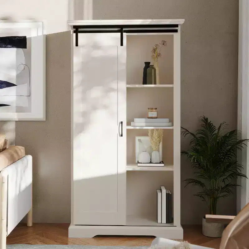 Mobiletto contenitore rustico da fattoria nero/grigio sbiancato/bianco con porta scorrevole "a granaio" – Montaggio per 1 persona