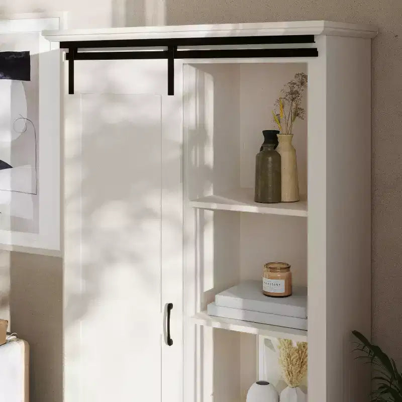 Mobiletto contenitore rustico da fattoria nero/grigio sbiancato/bianco con porta scorrevole "a granaio" – Montaggio per 1 persona
