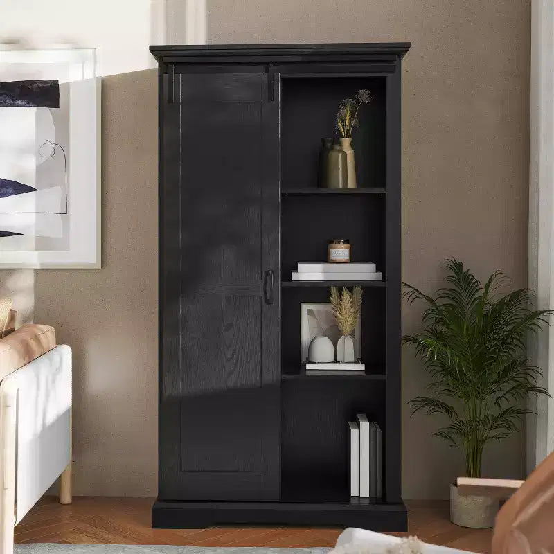 Mobiletto contenitore rustico da fattoria nero/grigio sbiancato/bianco con porta scorrevole "a granaio" – Montaggio per 1 persona