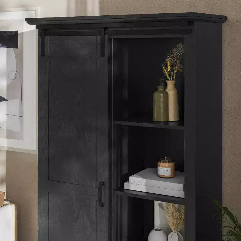 Mobiletto contenitore rustico da fattoria nero/grigio sbiancato/bianco con porta scorrevole "a granaio" – Montaggio per 1 persona