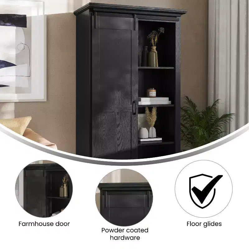 Mobiletto contenitore rustico da fattoria nero/grigio sbiancato/bianco con porta scorrevole "a granaio" – Montaggio per 1 persona