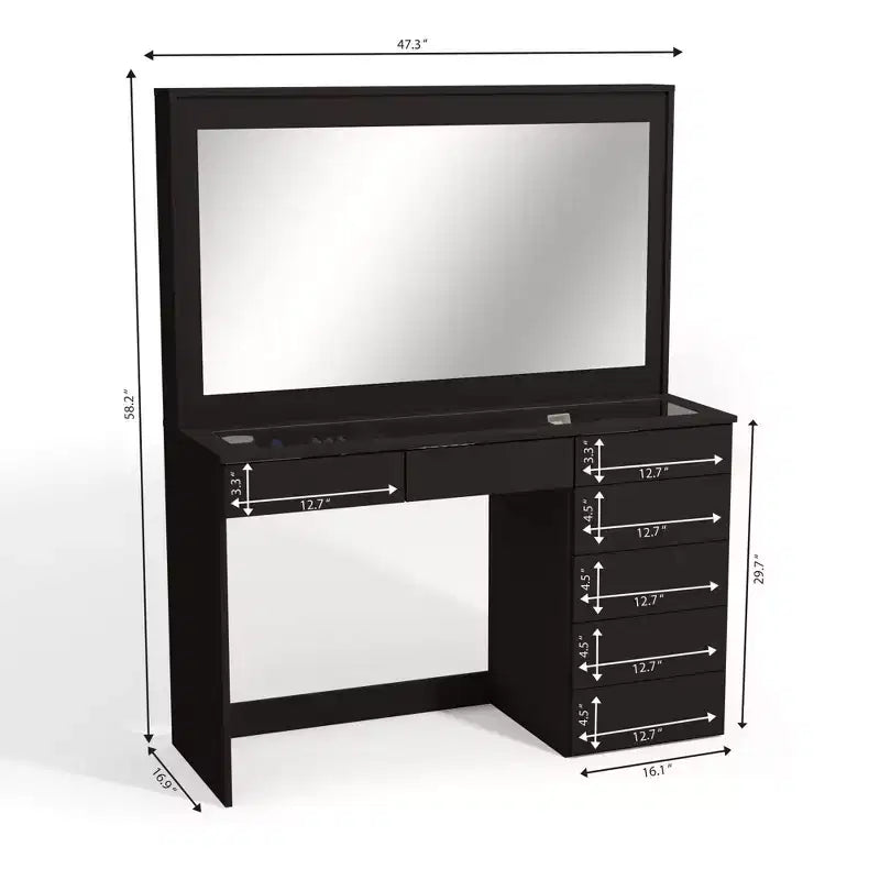 Specchiera illuminata con specchio bianco/nero, monoposto