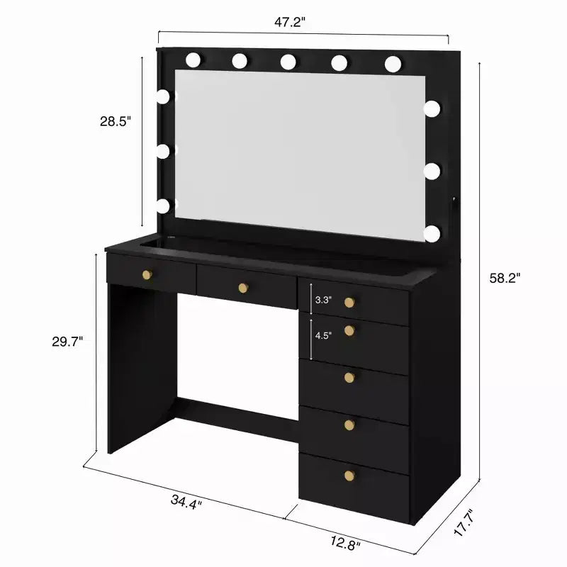Specchiera illuminata con specchio bianco/nero, monoposto