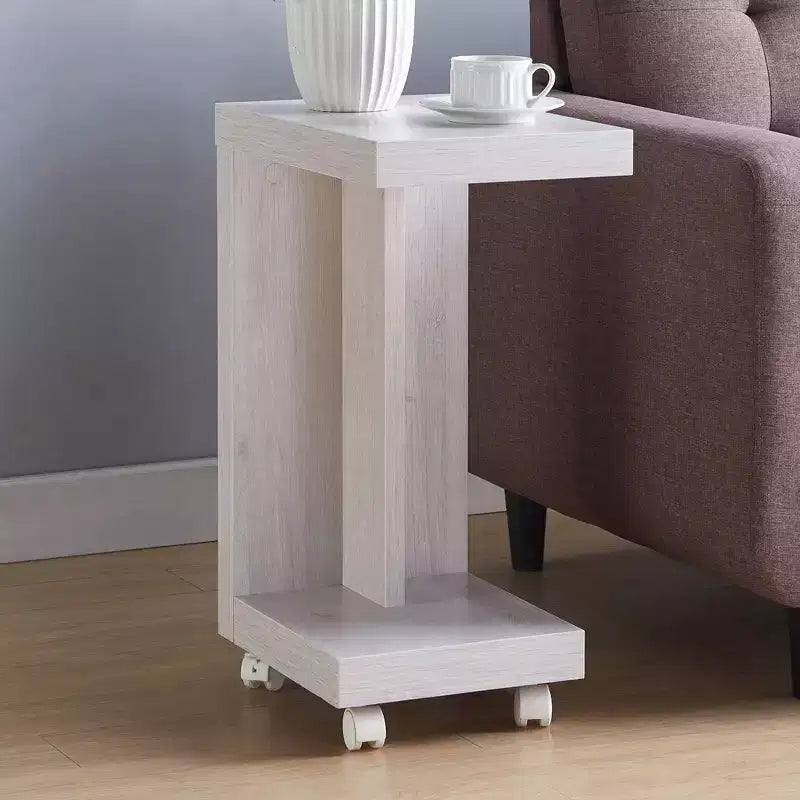Tavolino finale mobile a C, Espresso / Rovere Bianco, Montaggio a 1 persona
