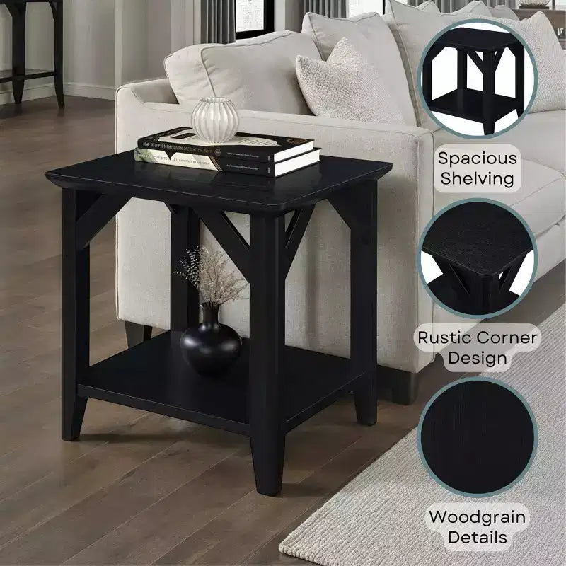 Tavolino Quadrato Nero/Bianco con Ripiano, 1 Persona