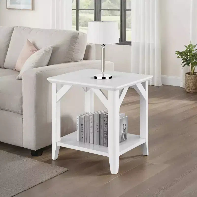 Tavolino Quadrato Nero/Bianco con Ripiano, 1 Persona