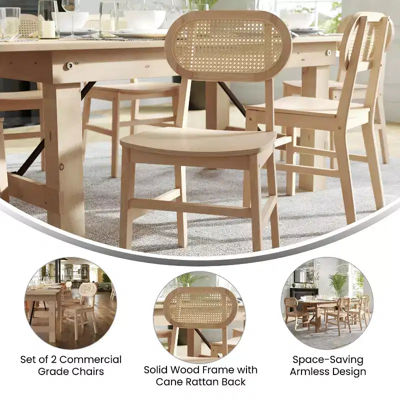 Sedia da pranzo in rattan nero, set da 2