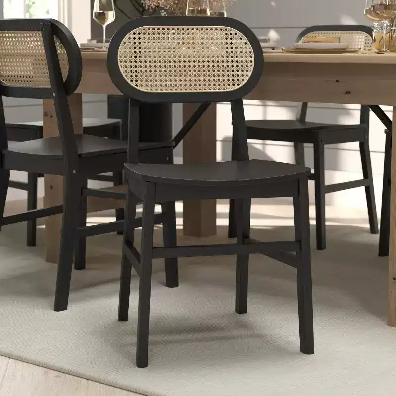 Sedia da pranzo in rattan nero, set da 2