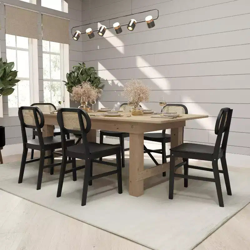 Sedia da pranzo in rattan nero, set da 2
