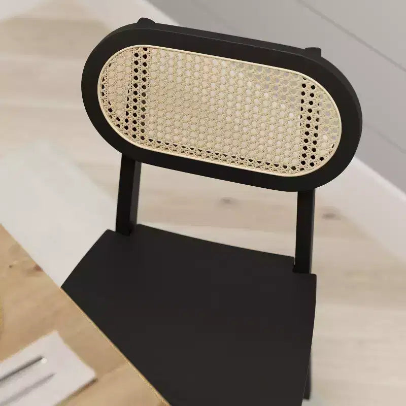 Sedia da pranzo in rattan nero, set da 2