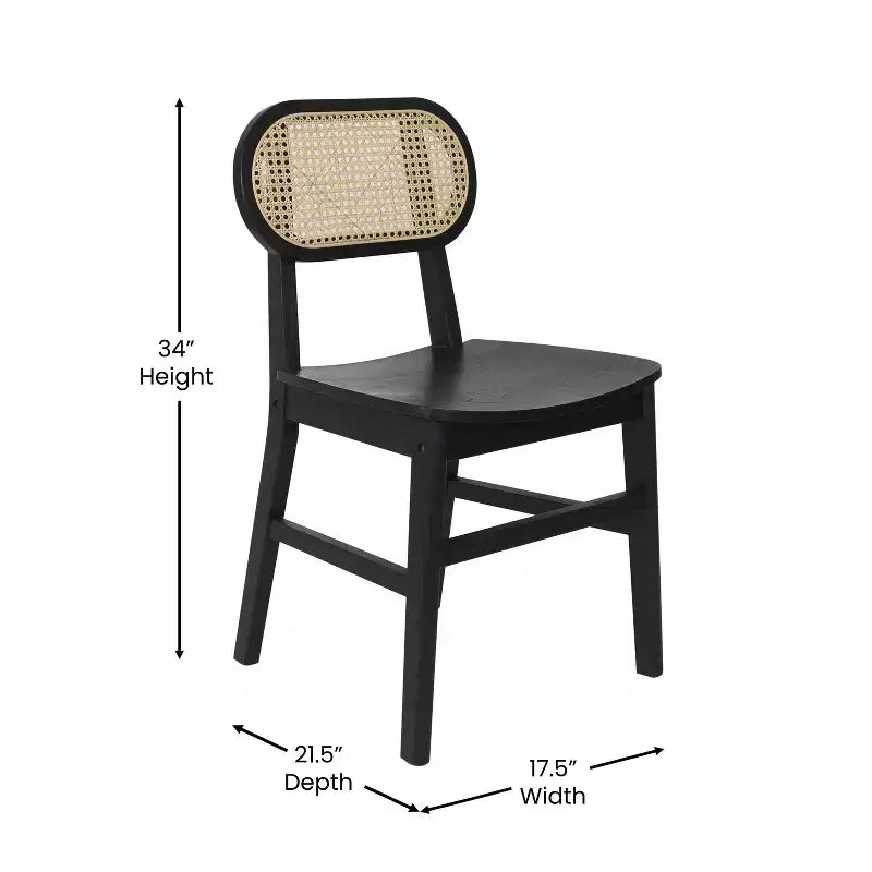 Sedia da pranzo in rattan nero, set da 2