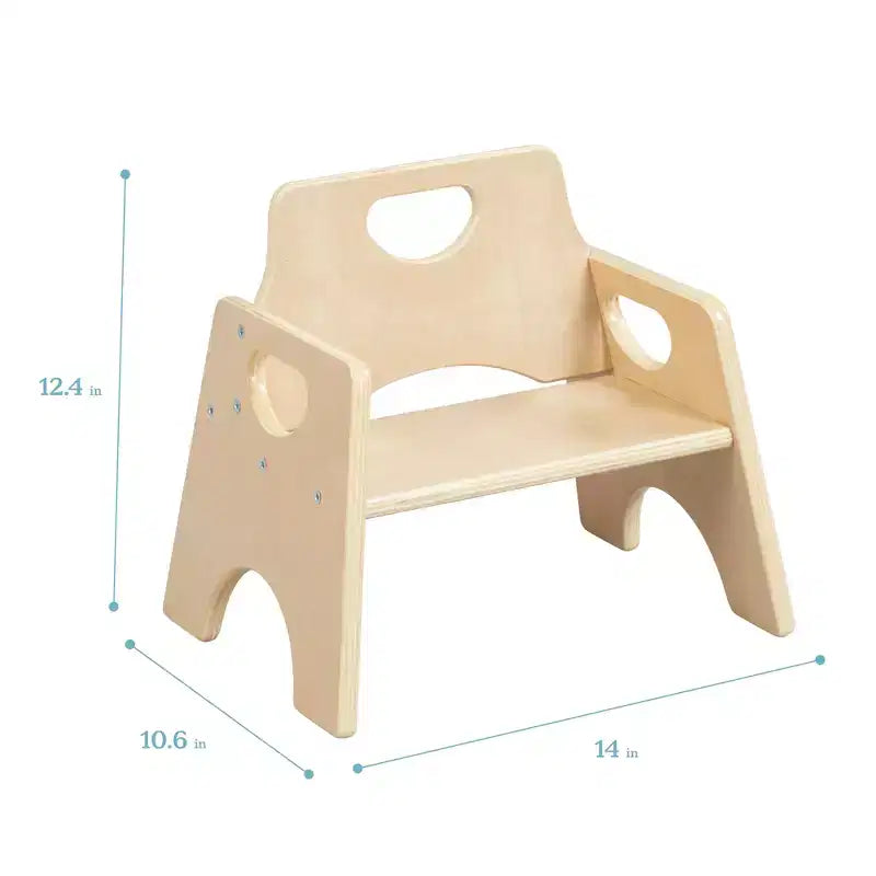 Sedia impilabile in legno per bambini, con schienale a pioli, finitura grigia/naturale/bianca, 1 posto, confezione da 2 pezzi