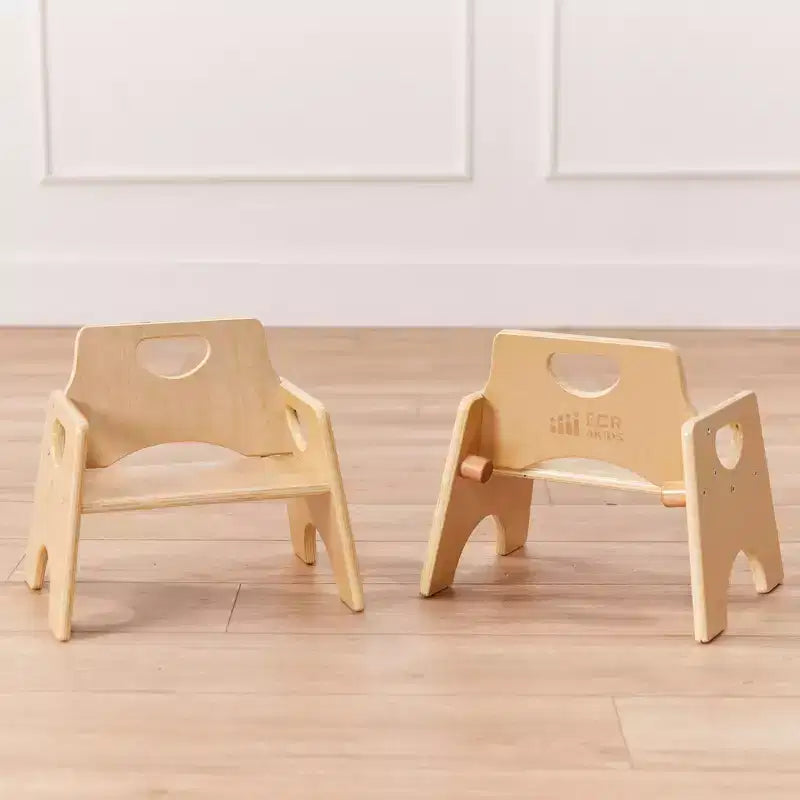 Sedia impilabile in legno per bambini, con schienale a pioli, finitura grigia/naturale/bianca, 1 posto, confezione da 2 pezzi