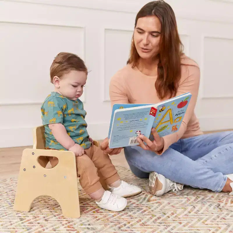 Sedia impilabile in legno per bambini, con schienale a pioli, finitura grigia/naturale/bianca, 1 posto, confezione da 2 pezzi