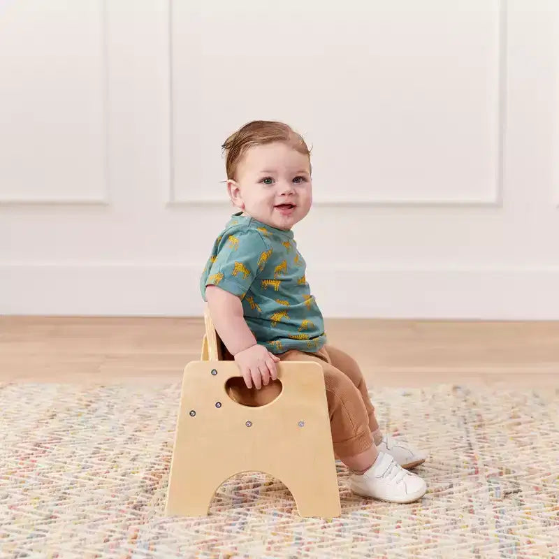 Sedia impilabile in legno per bambini, con schienale a pioli, finitura grigia/naturale/bianca, 1 posto, confezione da 2 pezzi