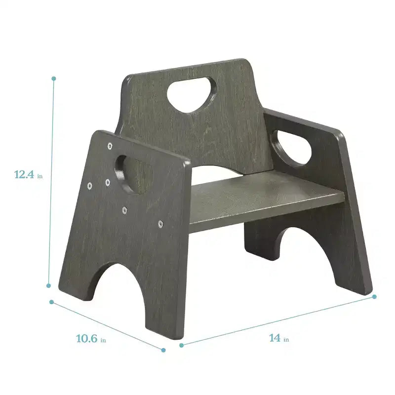 Sedia impilabile in legno per bambini, con schienale a pioli, finitura grigia/naturale/bianca, 1 posto, confezione da 2 pezzi