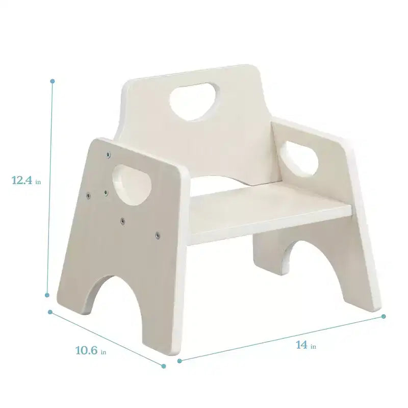 Sedia impilabile in legno per bambini, con schienale a pioli, finitura grigia/naturale/bianca, 1 posto, confezione da 2 pezzi