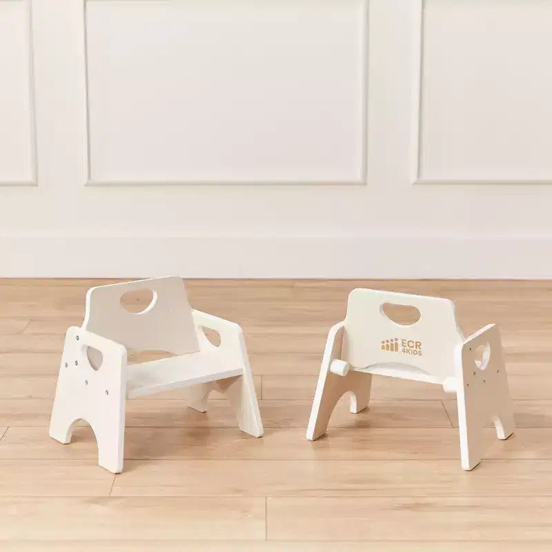 Sedia impilabile in legno per bambini, con schienale a pioli, finitura grigia/naturale/bianca, 1 posto, confezione da 2 pezzi