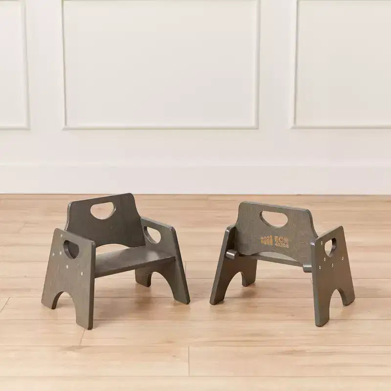 Sedia impilabile in legno per bambini, con schienale a pioli, finitura grigia/naturale/bianca, 1 posto, confezione da 2 pezzi