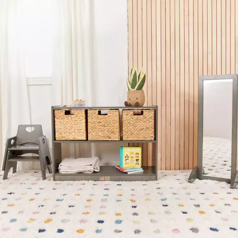 Sedia impilabile in legno per bambini, con schienale a pioli, finitura grigia/naturale/bianca, 1 posto, confezione da 2 pezzi