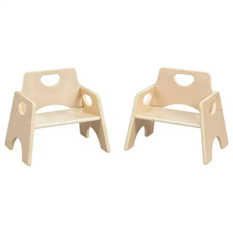 Sedia impilabile in legno per bambini, con schienale a pioli, finitura grigia/naturale/bianca, 1 posto, confezione da 2 pezzi