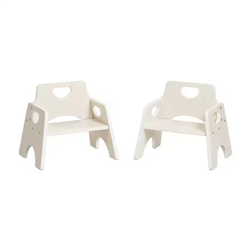 Sedia impilabile in legno per bambini, con schienale a pioli, finitura grigia/naturale/bianca, 1 posto, confezione da 2 pezzi